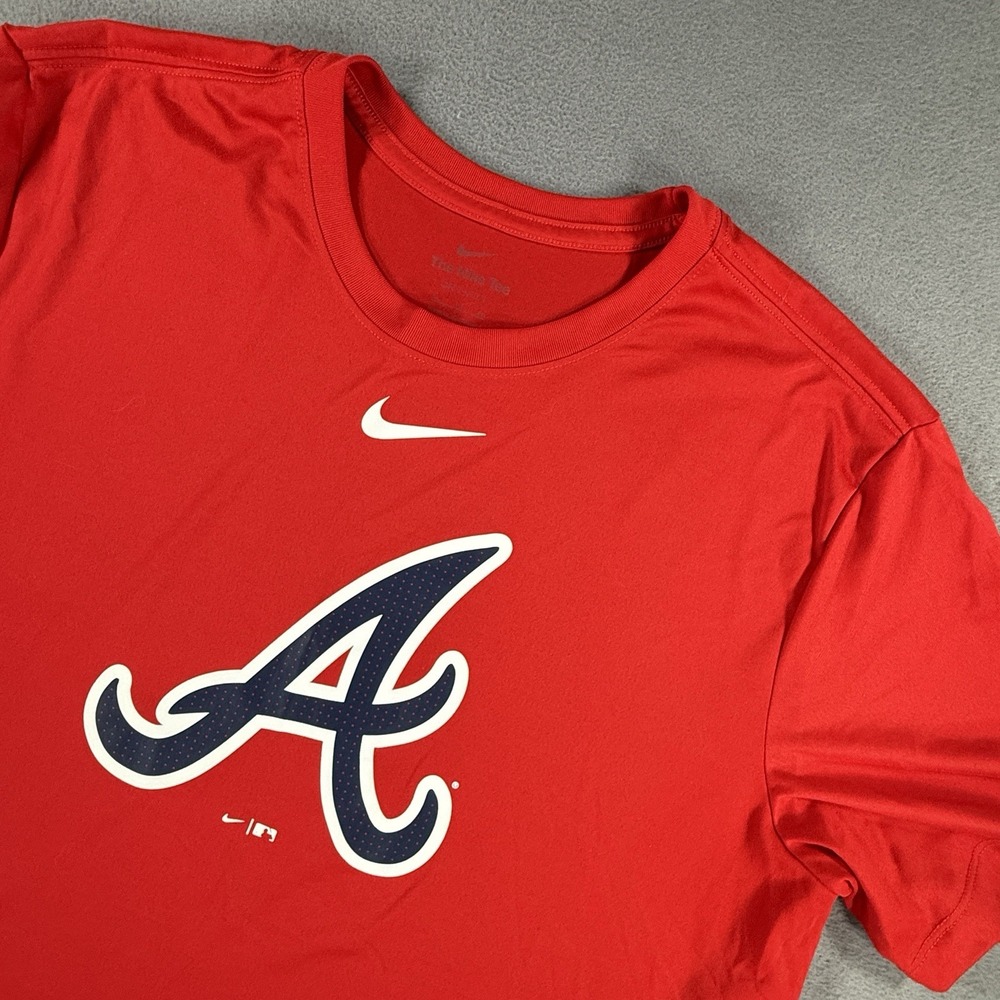 Nike Atlanta Braves T Shirt Mens XL Red Dri-FIT MLB Big A Logo Baseball
